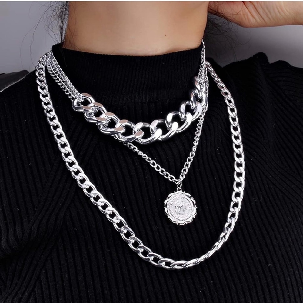 Fashion Jewelry Silver Chunky Chain Layered Necklace